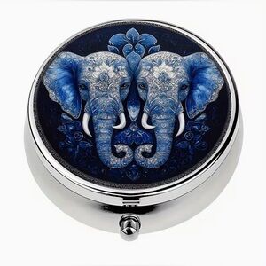 Mandala Elephant Design Round Pill Organizer 3-Compartment Compact Pill Case